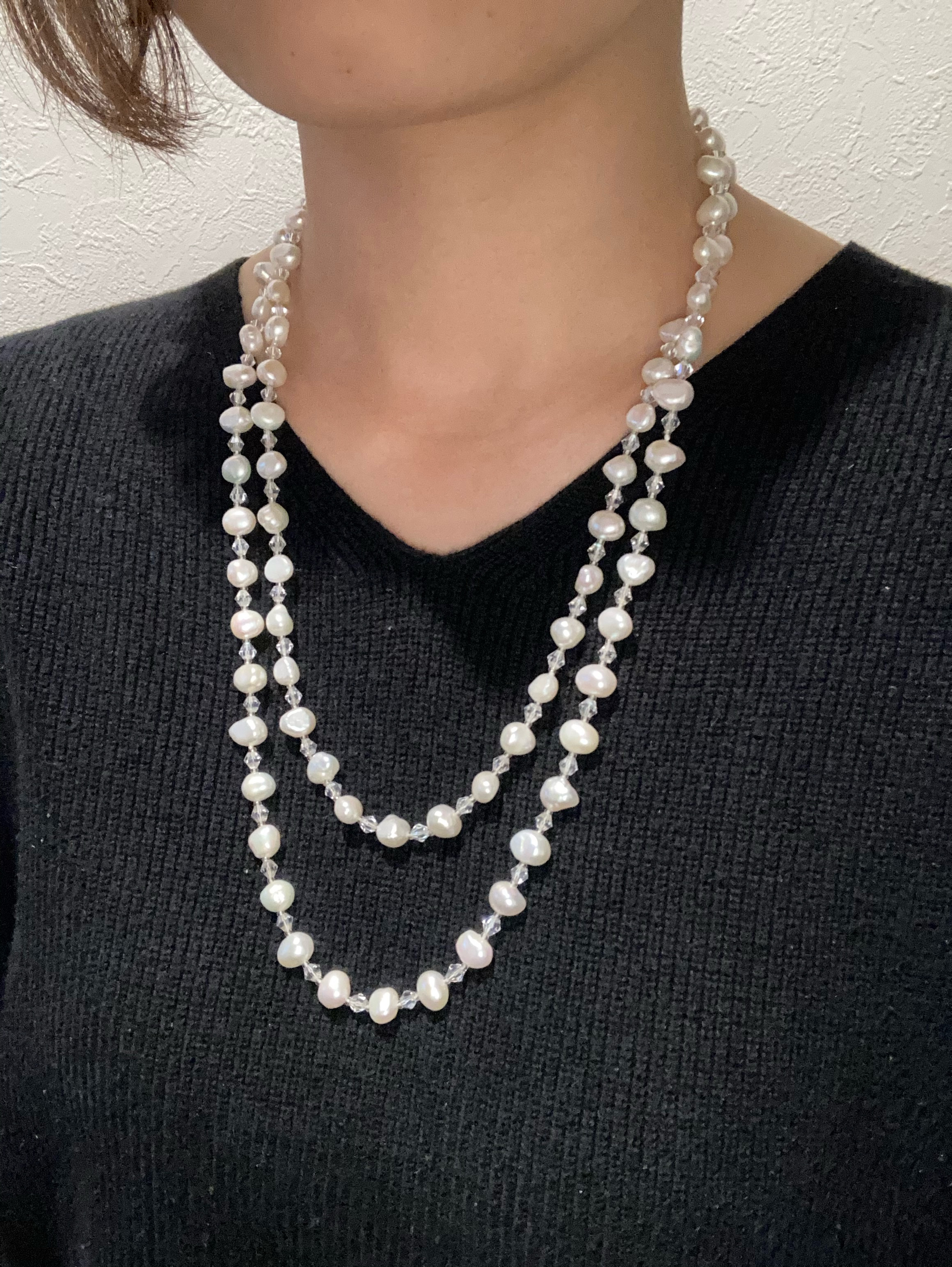 淡水パールとクリスタルネックレス