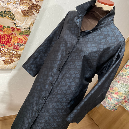 着物リメイク 大島紬着物からシャツカラーコート❣️ 証紙付き 着物 の