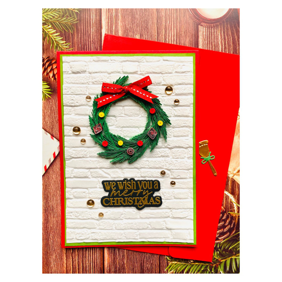 ペーパークイリング 『クリスマスリース』 メッセージカード Green