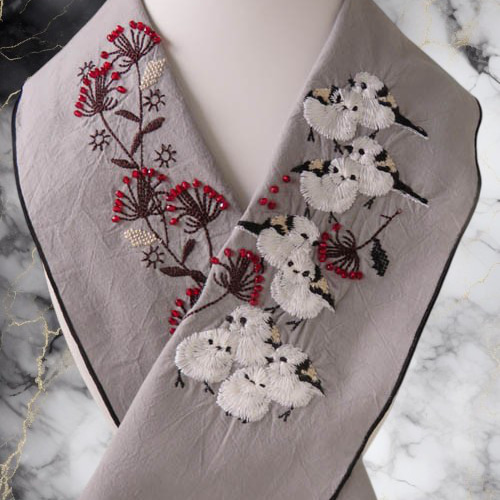 半衿・白もふ❤シマエナガ 和装小物（帯・半襟） petacoの富士商会