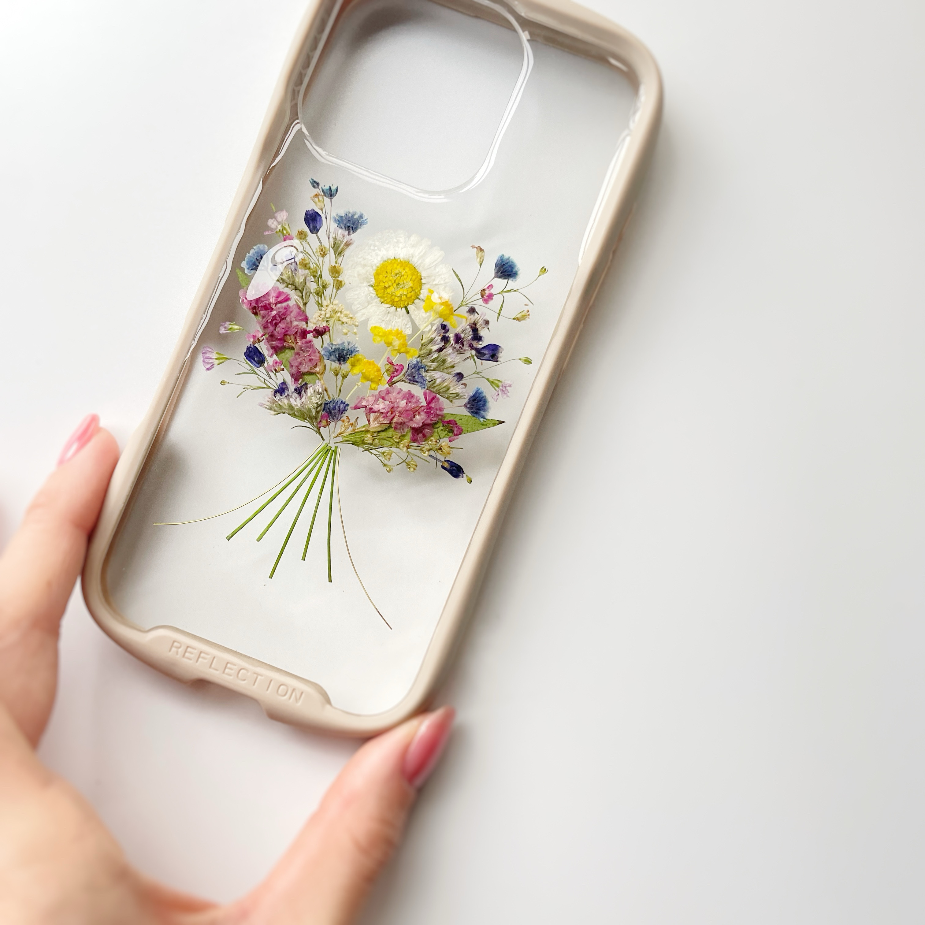 【flashy】 押し花　スマホケース　全機種対応　ブーケ　花束　ソフトケース　手帳型　花柄　派手　アンドロイド