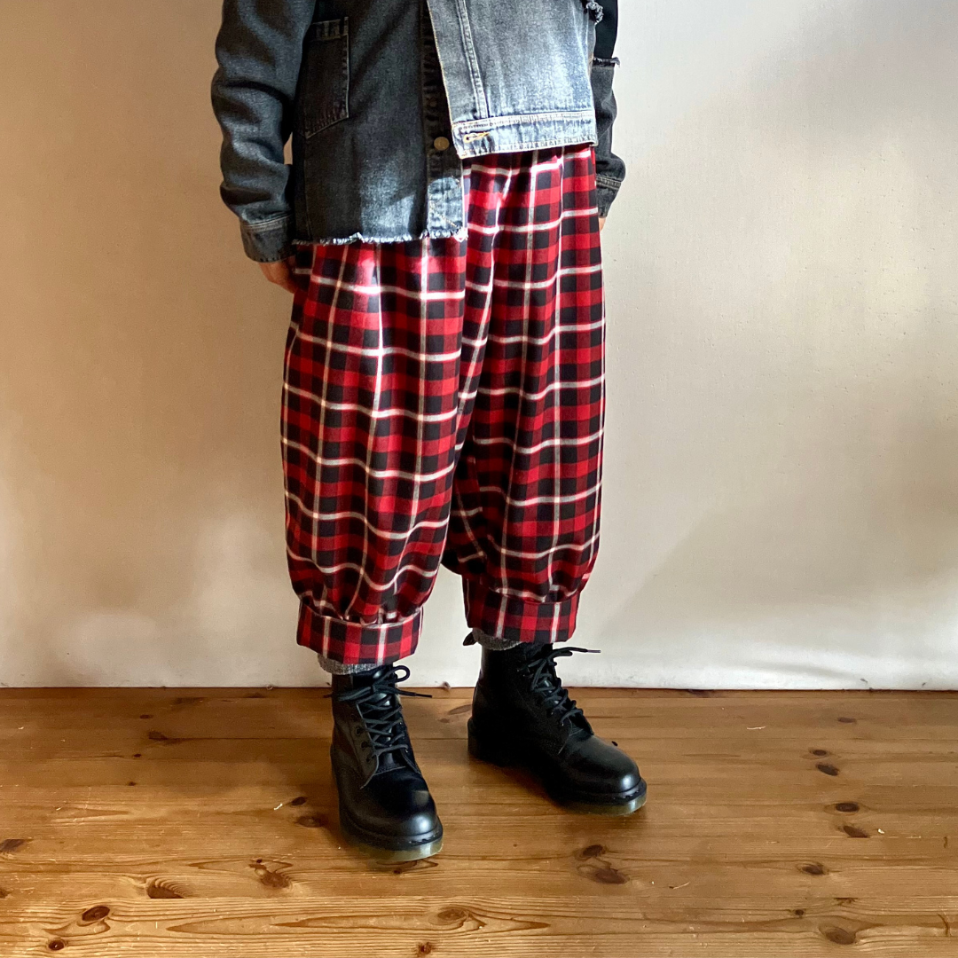 ぽっちゃりさん⭐バルーン王子パンツ⭐赤チェック⭐️小柄さん⭐L〜3Lの方まで穿いていただけます♪