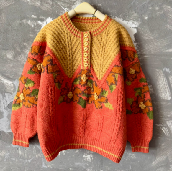 2024新作】100%ウールセーター 手刺繍太い棒針で手編みセーター 2024新作】100%ウールセーター 手刺繍太い棒針で手編みセーター