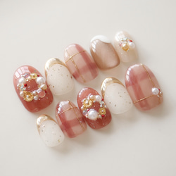 ワンホン パステルピンク パールフラワーネイル♡ ネイルチップ（つけ