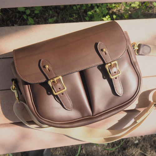 即納可】イタリアンレザー ショルダーバッグ ブルガロ ダークブラウン