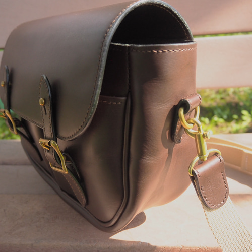 即納可】イタリアンレザー ショルダーバッグ ブルガロ ダークブラウン