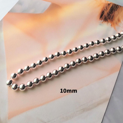 91 シルバーボールチェーンネックレス【10mm／50cm】｜ナバホ風 s925