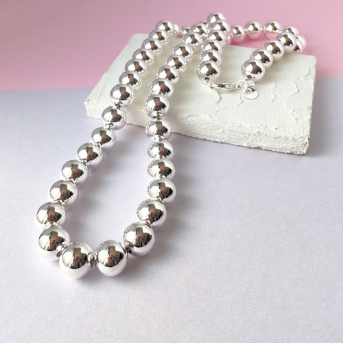 91 シルバーボールチェーンネックレス【10mm／50cm】｜ナバホ風 s925