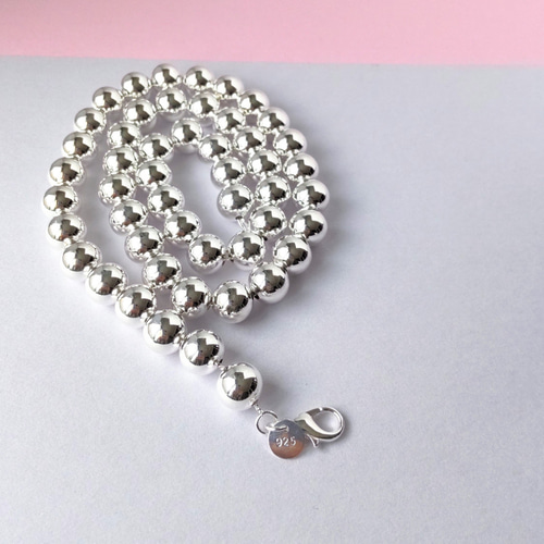 91 シルバーボールチェーンネックレス【10mm／50cm】｜ナバホ風