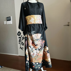留袖　着物リメイク　ドレス　レース袖　鏡裏模様　和柄　ハンドメイド　ワンピース 留袖 着物リメイク ドレス レース袖 鏡裏模様 和柄 ハンドメイド