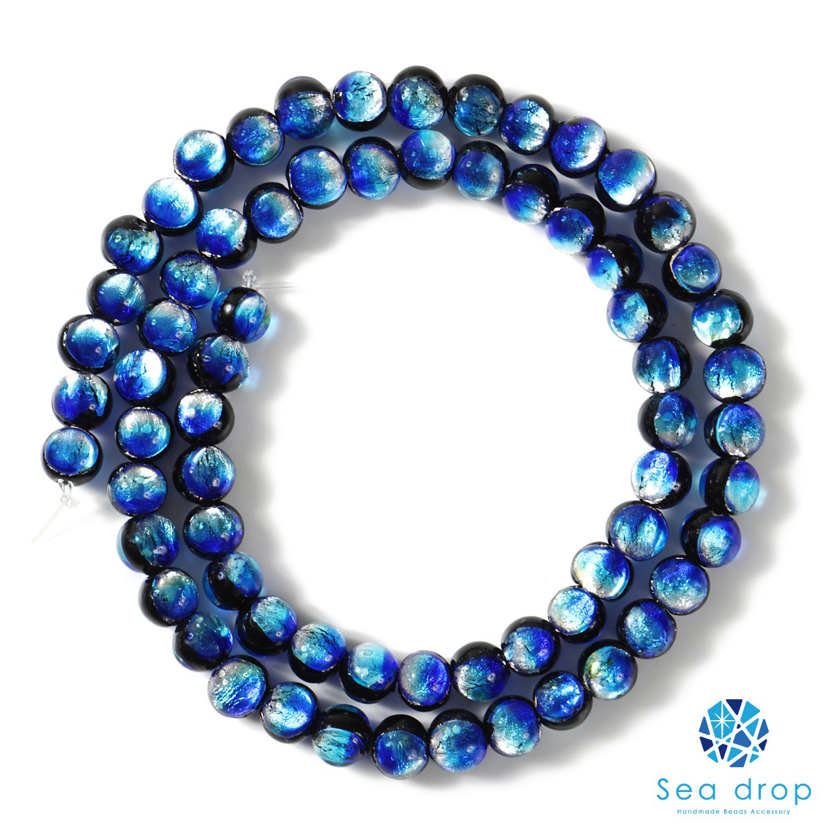 Sea drop 光る ホタルガラス ヨナグニブルー 6mm 一連 68玉 一連約40cm 蓄光[260tt]