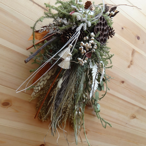 値下げ 50cm 豪華 八ヶ岳 白 正月飾り しめ縄 雑穀 木の実