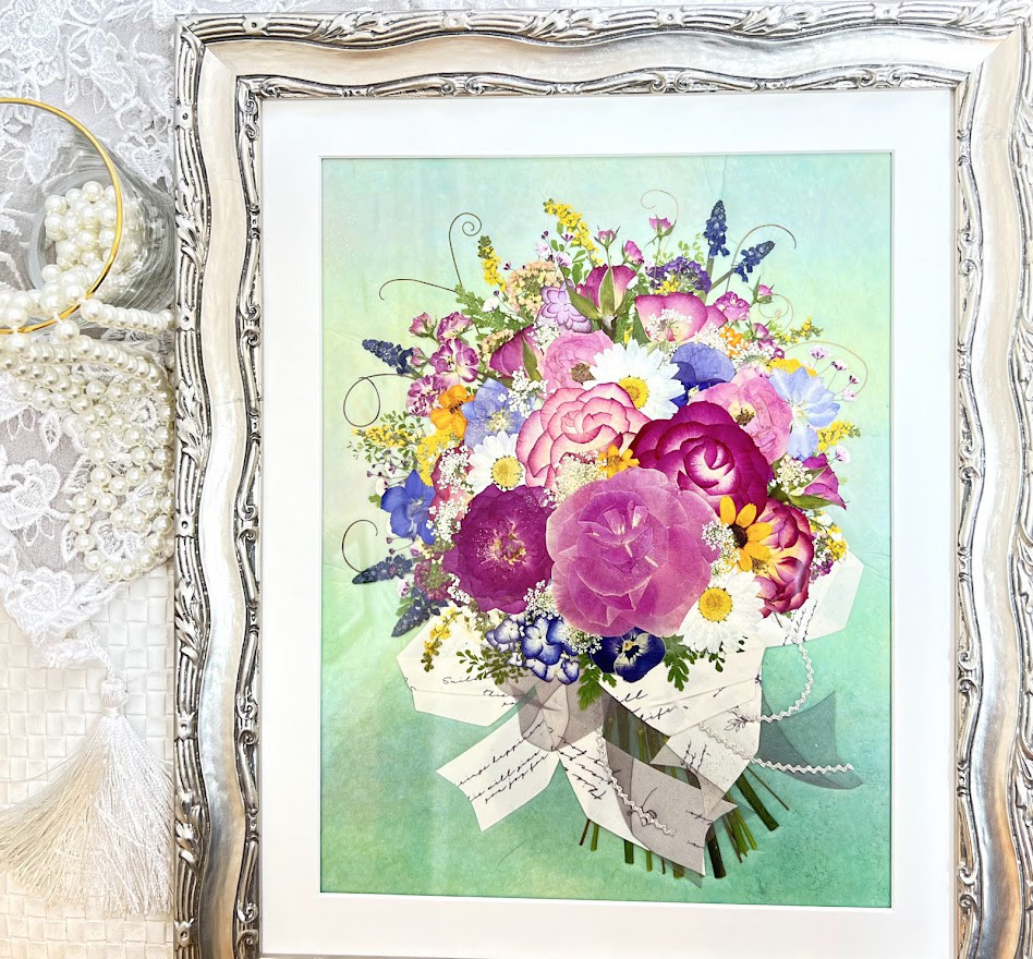 シルビア 花 薔薇 花瓶 バンケット オレンジ背景 額縁 アート 額縁