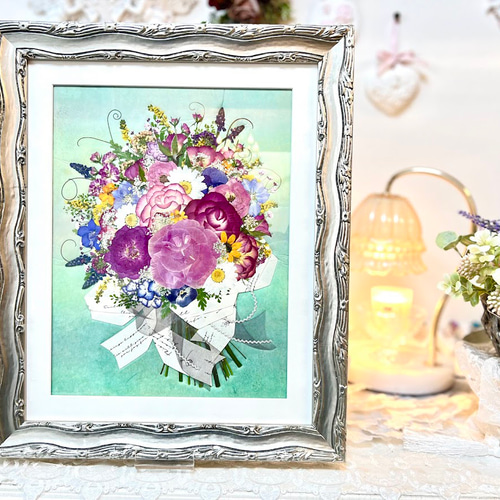 【お値引き価格】訳あり押し花アート額【タテ54cm×ヨコ45cm】　華麗な薔薇 高品質の人気 お値引き価格】押し花アート額【タテ54cm×ヨコ45cm