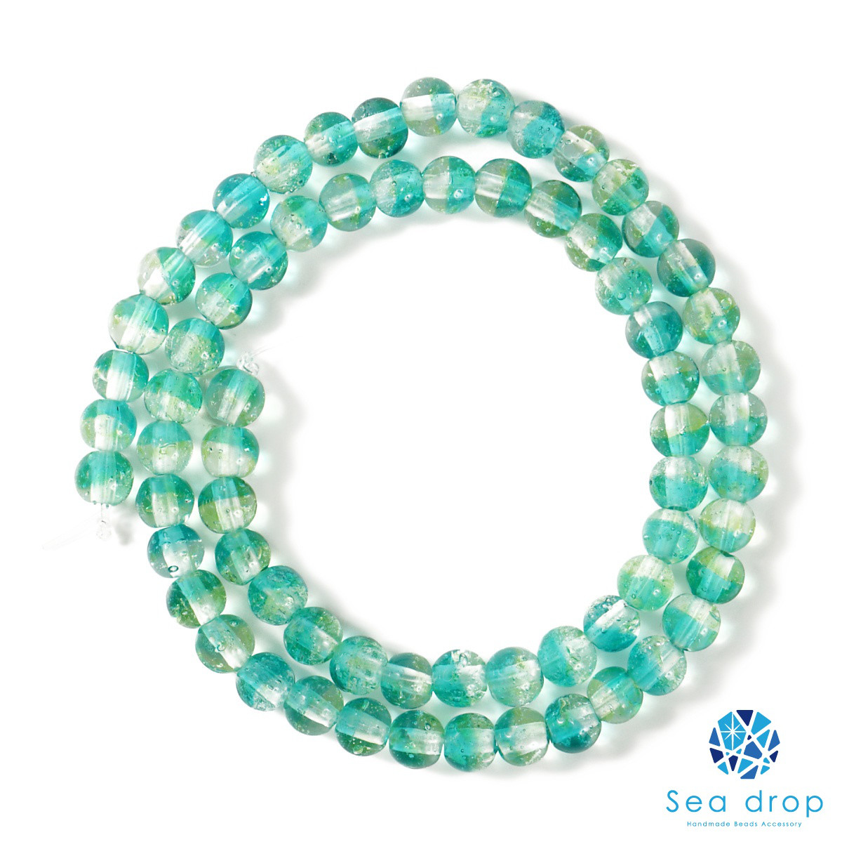 Sea drop とんぼ玉 グリーン×イエロー 6mm 一連 連売り 約40cm ビーズ 黄色 緑色 [264t]