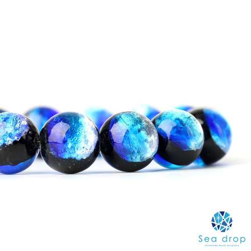 Sea drop ホタルガラス ヨナグニブルー 14mm 半連 約20cm ビーズ