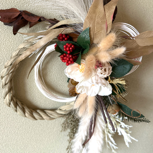 お正月飾り しめ縄 白椿 バンパス しめ縄・しめ飾り makki 通販