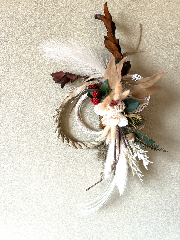 お正月飾り しめ縄 白椿 バンパス しめ縄・しめ飾り makki 通販