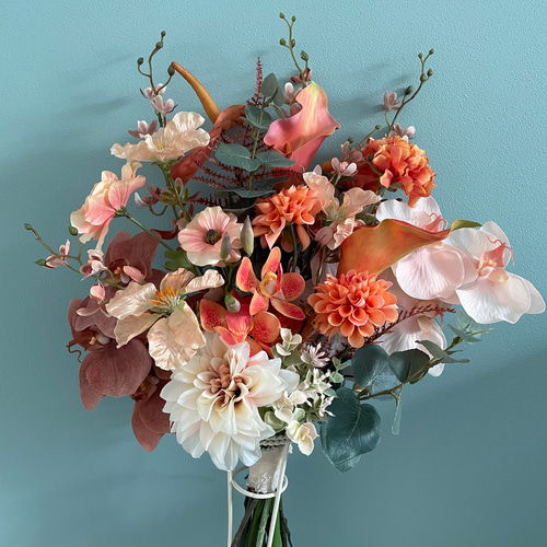 テラコッタブーケ、オレンジブーケ、胡蝶蘭、カラー、ダリア