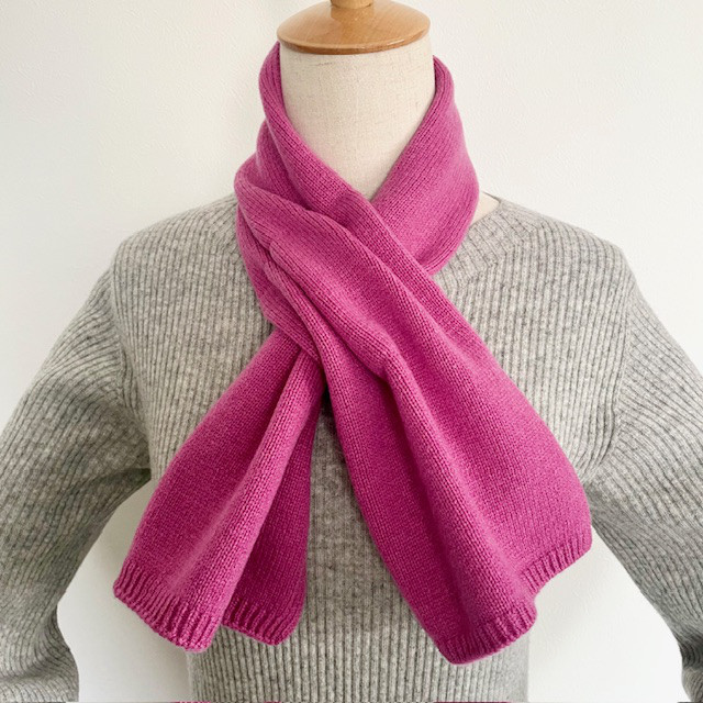 カシミヤ　ニットミニマフラー　ローズピンク