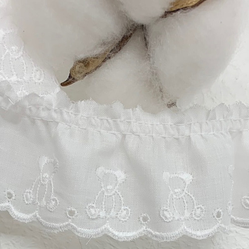 殿堂 テディベア 綿フリルレース くま オフ白 約45mm巾【1m単位販売 犬服・アクセサリー