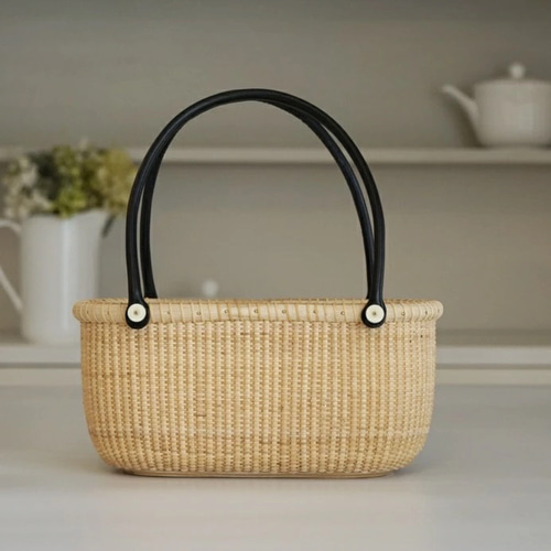 ナンタケットバスケット　Dカン付き　ハンドル付き天然素材かごバッグ ナンタケットバスケット Dカン付き ハンドル付き天然素材かご