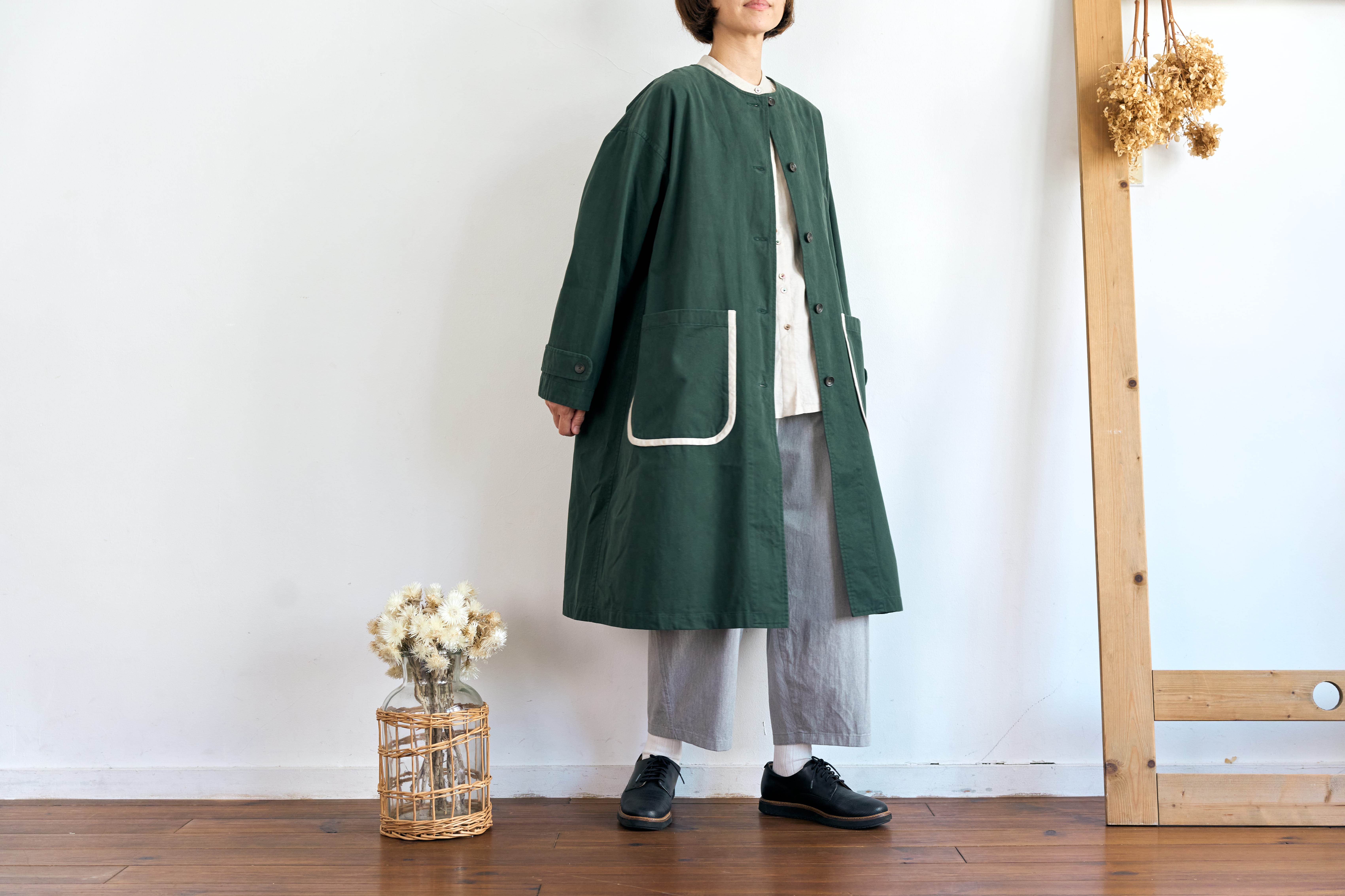 double colour binding pocket coat (green)