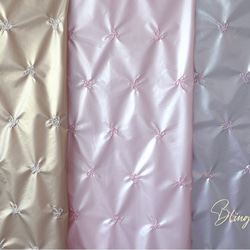 韓国製 大幅 オーロラ グリーター リボン刺繍 生地 ポリエステル