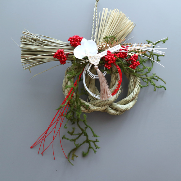 2way!南京櫨の紅白しめ縄 紅白飾り国産松/ しめ縄ドライフラワー【鶴水引き】お正月飾り 紅白