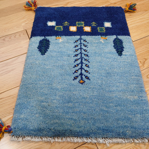 ペルシャギャッベ 玄関マット ブルー 絨毯 大特価40％OFF】ペルシャ ギャッベ 玄関マット 85×58cm ブルー