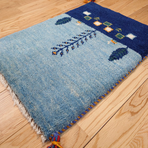 ペルシャギャッベ 玄関マット ブルー 絨毯 大特価40％OFF】ペルシャ ギャッベ 玄関マット 85×58cm ブルー