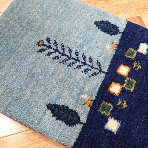 ペルシャギャッベ 玄関マット ブルー 絨毯 大特価40％OFF】ペルシャ ギャッベ 玄関マット 85×58cm ブルー