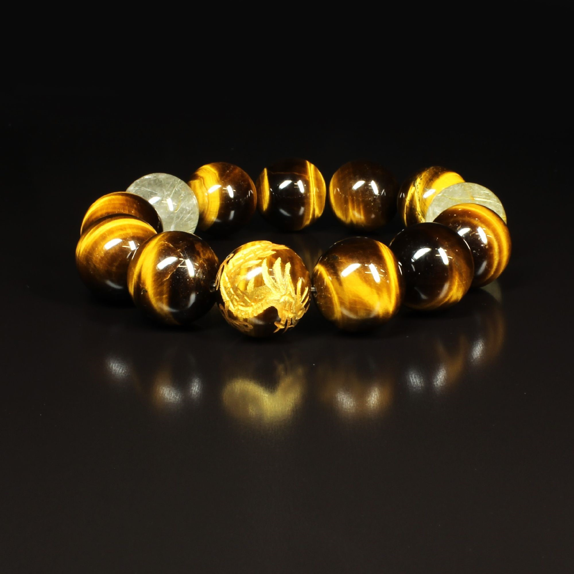 【成功へと導くエネルギー】16ミリ 皇帝龍 タイガーアイ ゴールドルチル ブレスレット ryub63 ギフト 京海堂