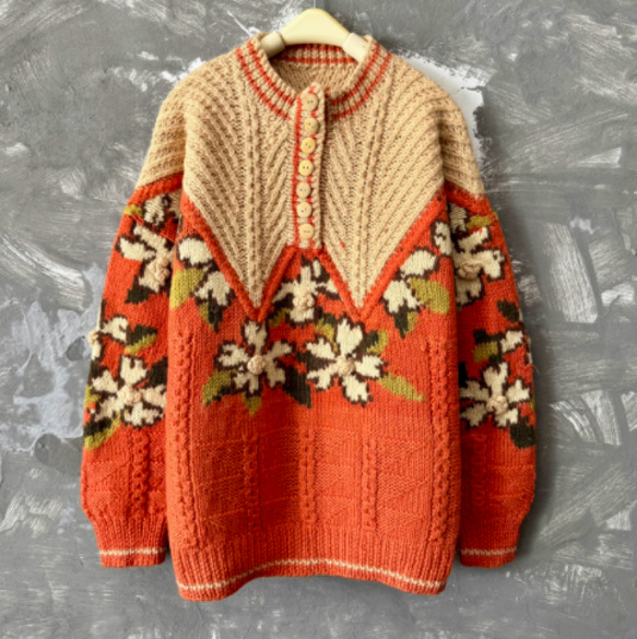 2024新作】太い棒針での手編みセーター 秋冬.100％ウールセーター