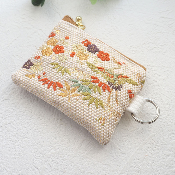 【一点物】雅な花鳥柄｜西陣織の和風ミニポーチ 2枚目の画像