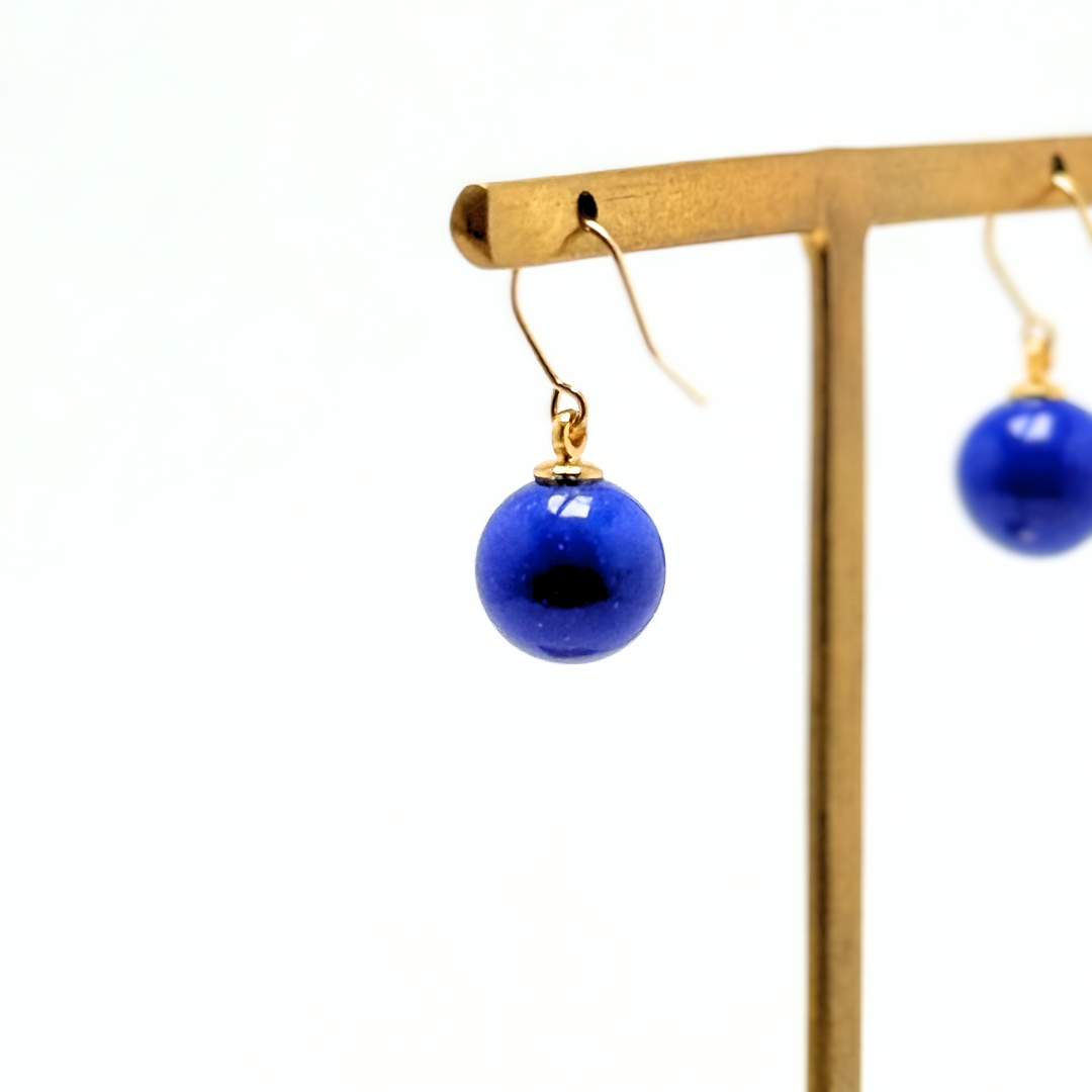 K18 8mm シンプル ラピスラズリ/瑠璃  ピアス - ベリーL