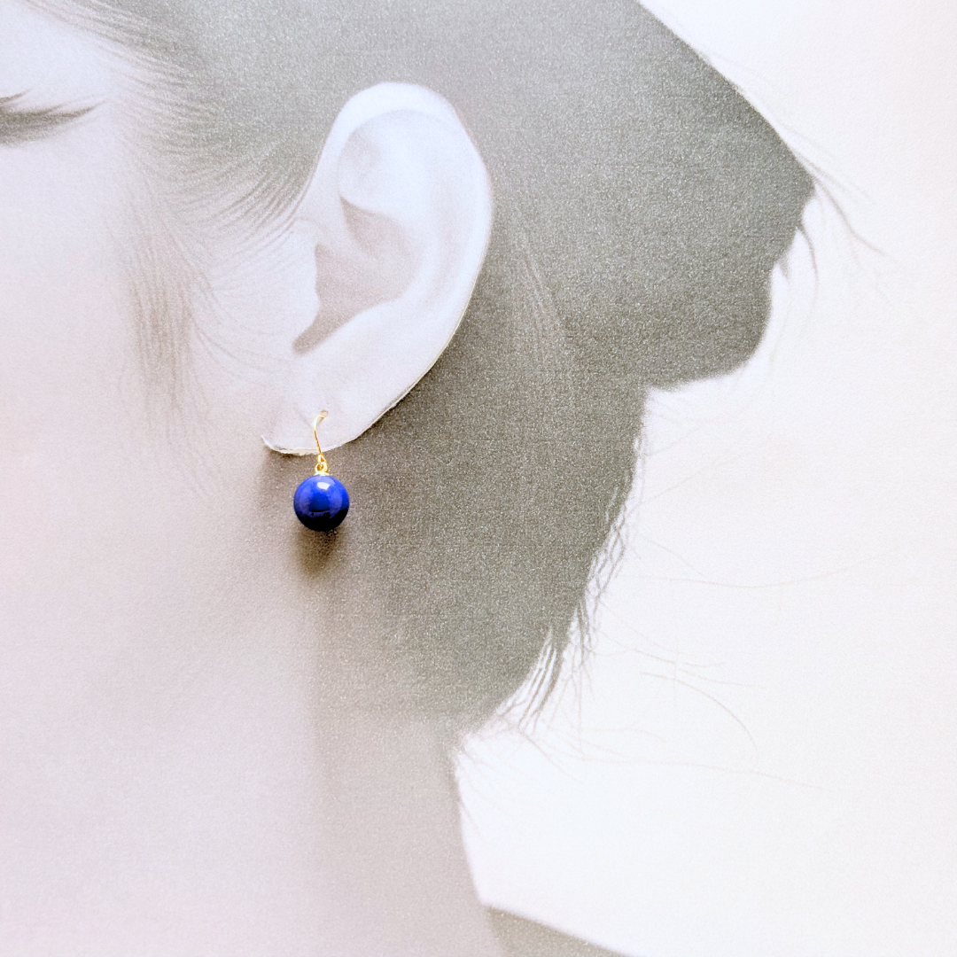 K18 8mm シンプル ラピスラズリ/瑠璃  ピアス - ベリーL