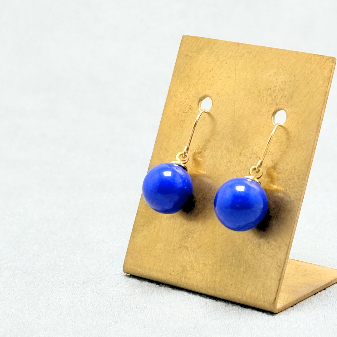 K18 8mm シンプル ラピスラズリ/瑠璃  ピアス - ベリーL