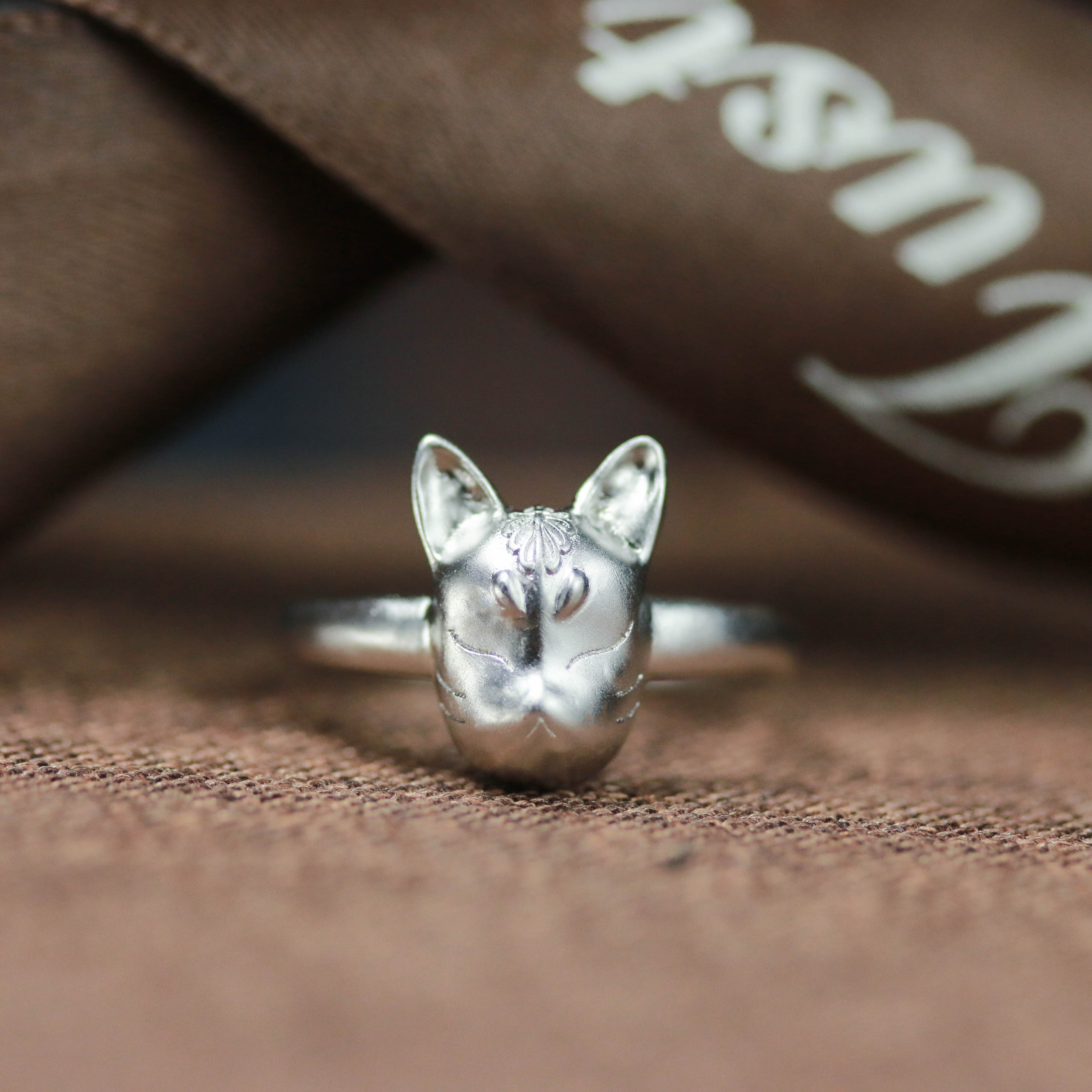 キャット・フェイス・リング、マスク・リング、シルバー・キャット・リング、シンプル・キャット・リング、キャット・ラバー