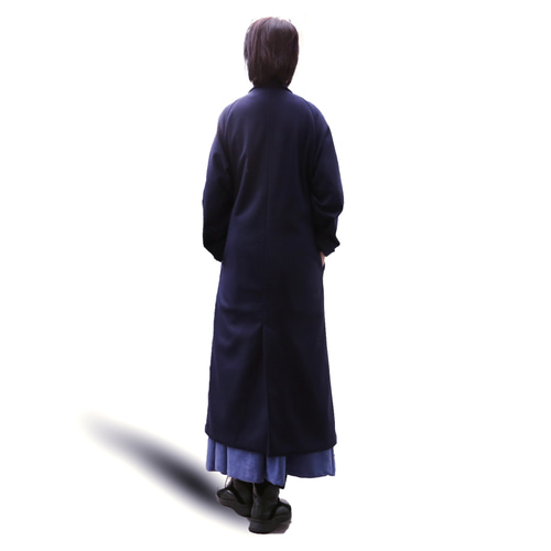 ロングコート レディース 秋 冬 ダブル 紺色 ラペル ビック 値下げしま