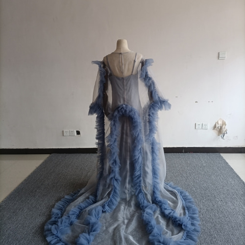 パーティードレス オーバードレス ブルー ラッフルフリル 華やかな  