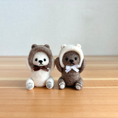 もふもふくまさん　羊毛フェルト 被り物くまさん＊小さめマスコット【受注生産】 羊毛フェルト