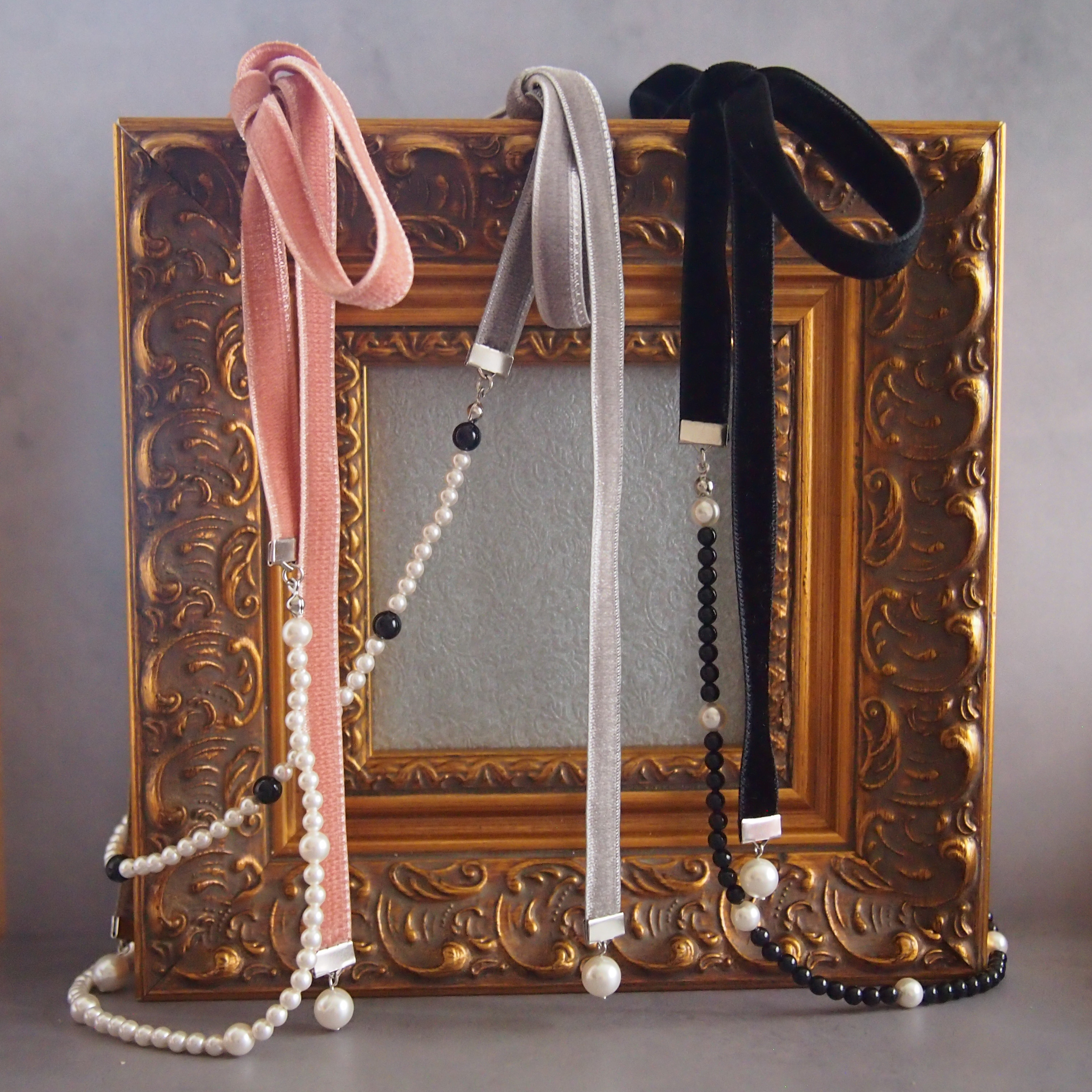 パールの色を選べる　ベルベットリボンネックレス/チョーカー