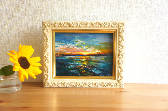 一点モノ再販ナシ【海】F0 夕日 小さめ絵画 幸運 風水 ギフト