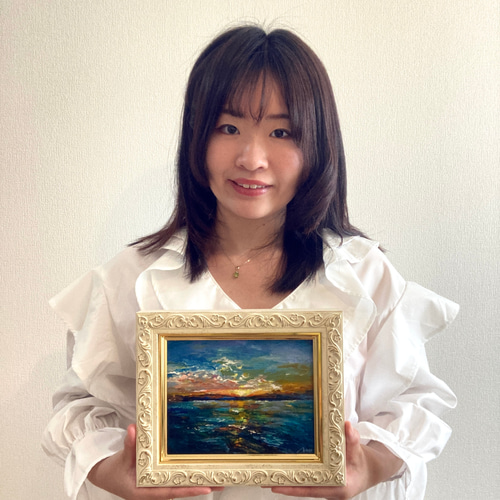一点モノ再販ナシ【海】F0 夕日 小さめ絵画 幸運 風水 ギフト