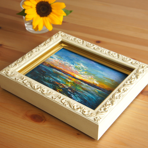 ◉一点物・再販不可】【海】F0 夕日 小さめ絵画 幸運 風水