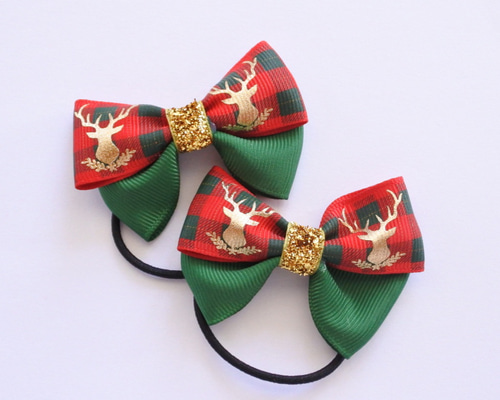 No.617リボンヘアゴム☆クリスマス☆２個セット No.617リボンヘアゴム☆クリスマス☆2個セット クリスマス カラー