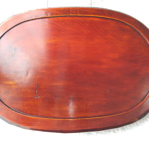 木製楕円形盆 赤色内側 お盆 木製 楕円形 季節の果実を彫りこんだ讃岐彫 日常使い お盆