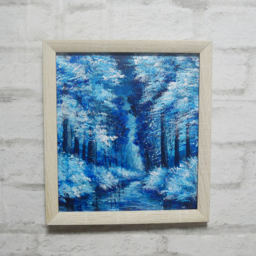 油絵 油彩 油彩画 絵 絵画【冬の森の川】 絵画 HR 通販