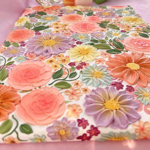 テクスチャーアート 花の絵 花柄 ボタニカルアート 絵画 ピンクの花柄 絵画 テクスチャーアート 現代アート ボタニカルアート